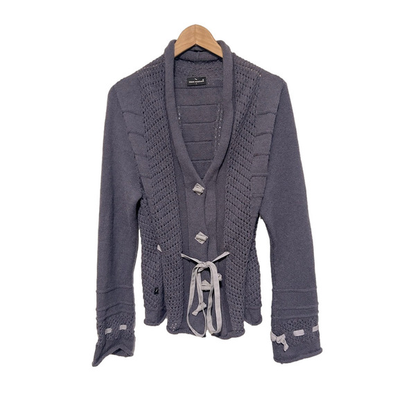 Sweaters - 100% Baby Llama Wool Cardigan, Lavender Purple, Ribbon details, Size Large